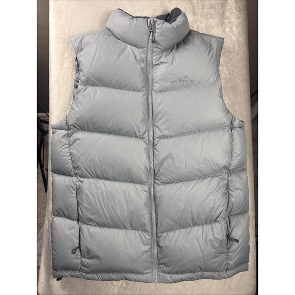 Eddie Bauer Down Puffer Vest Full Zip 700 Power Fill EB700 Gray Goose Men Medium - Picture 2 of 13